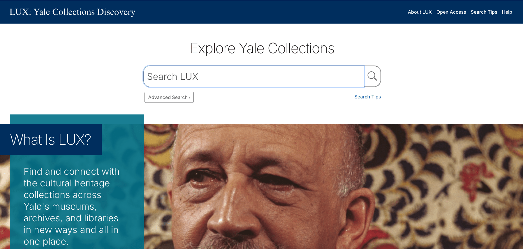 Homepage of the LUX: Yale Collections Discovery Search Portal