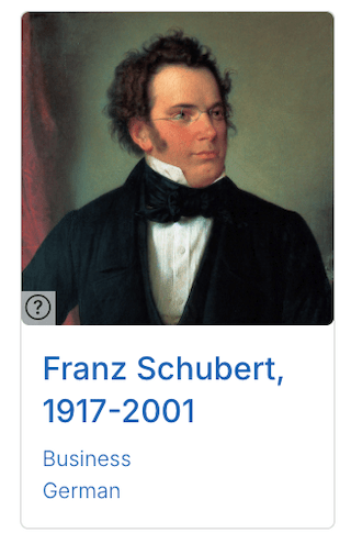 Screenshot of a single cropped search result in the LUX platform for Franz Schubert.