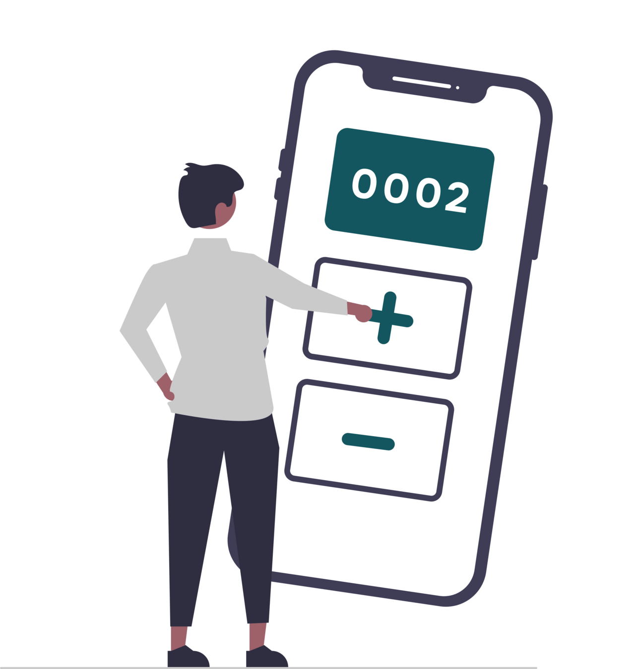 Illustration of someone using a clicker counter app on their phone to count their scratches