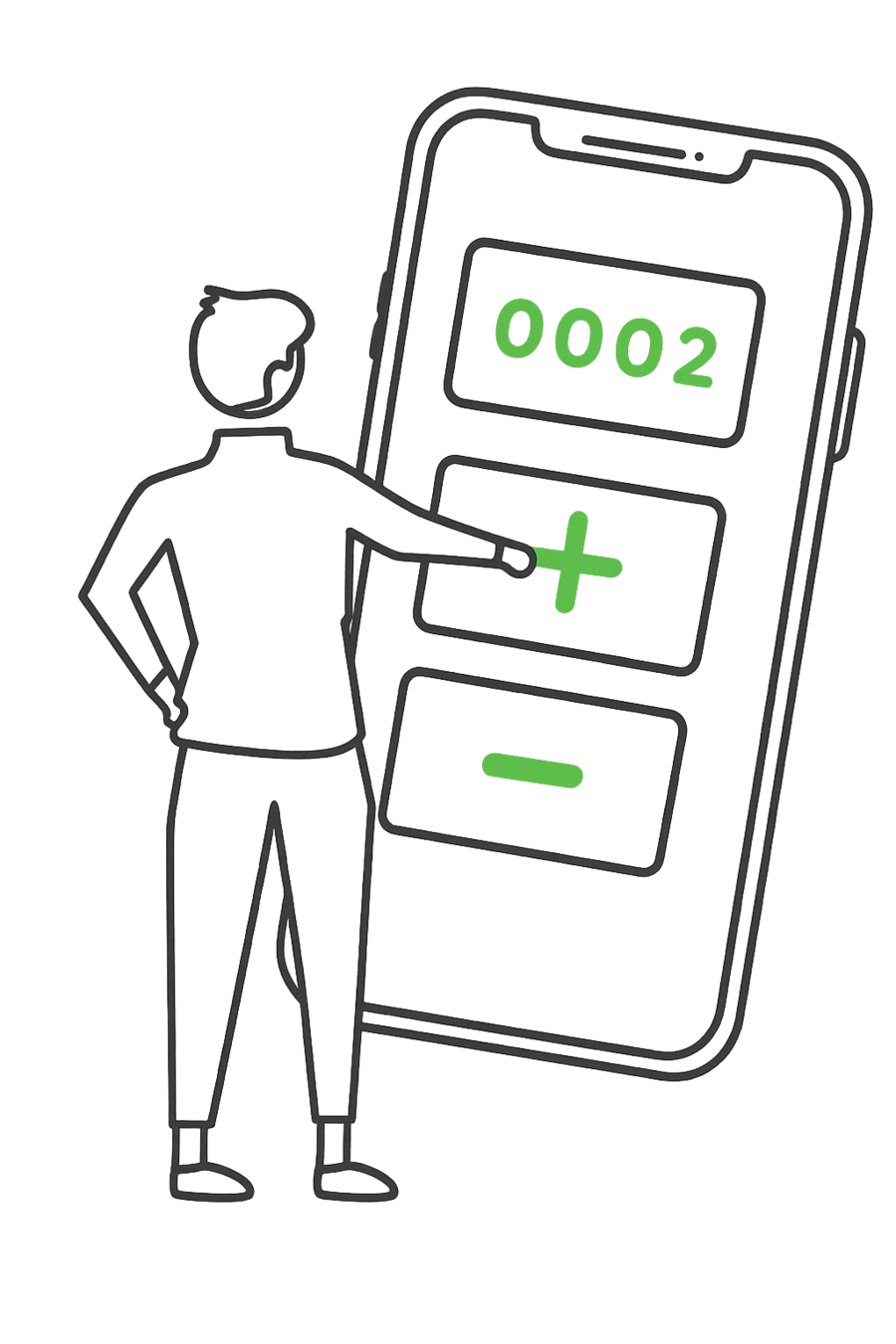 Illustration of someone using a clicker counter app on their phone to count their scratches