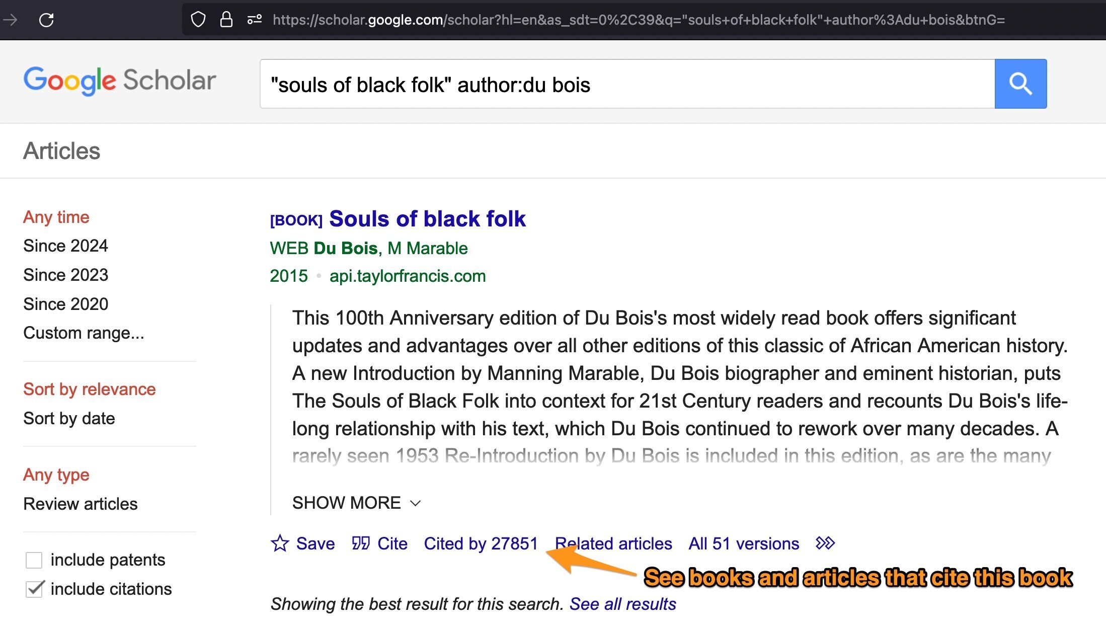 Google Scholar screenshot for linked search results