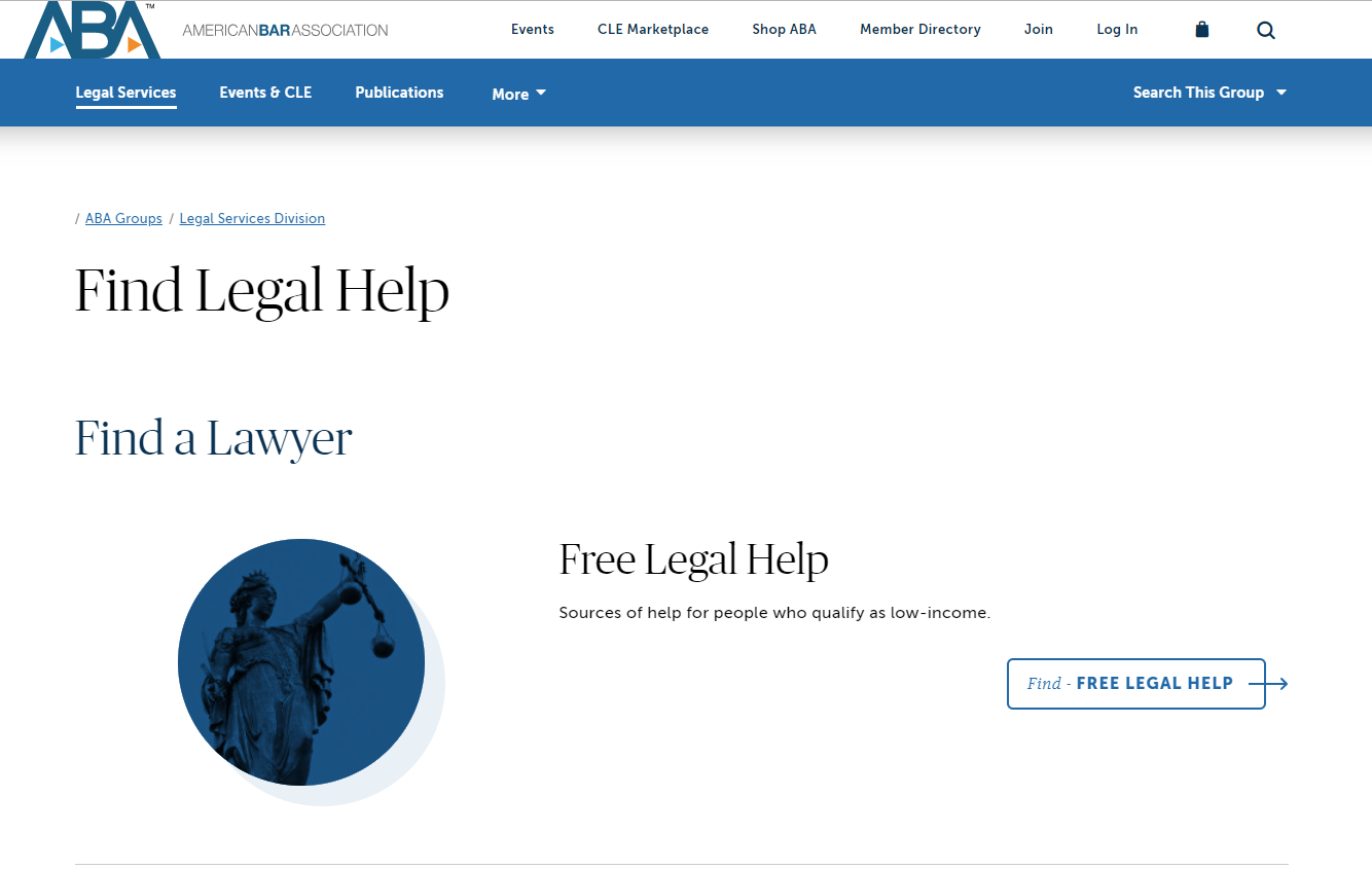 Screenshot of ABA's Find Legal Help