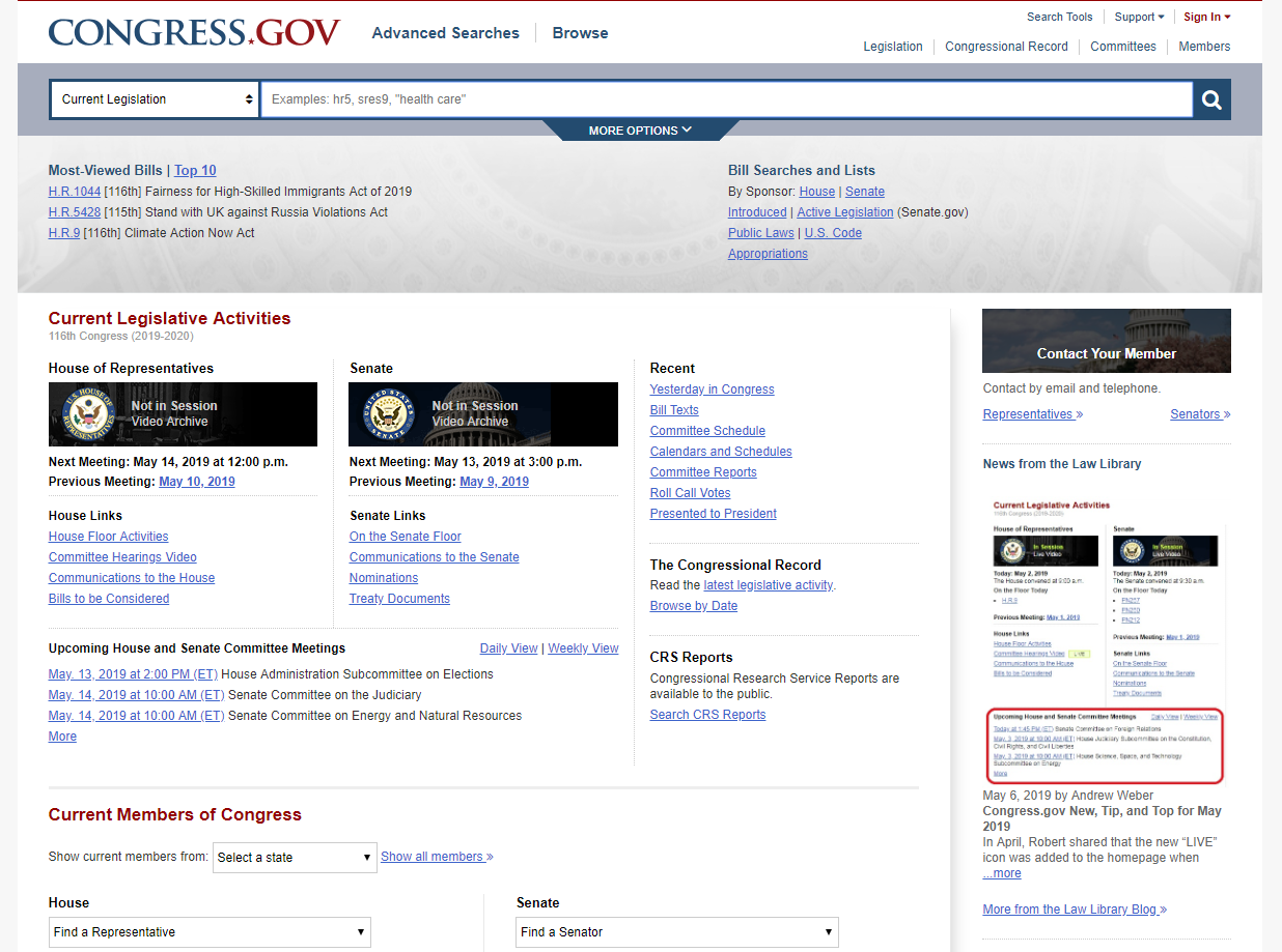 Screenshot of Congress.gov