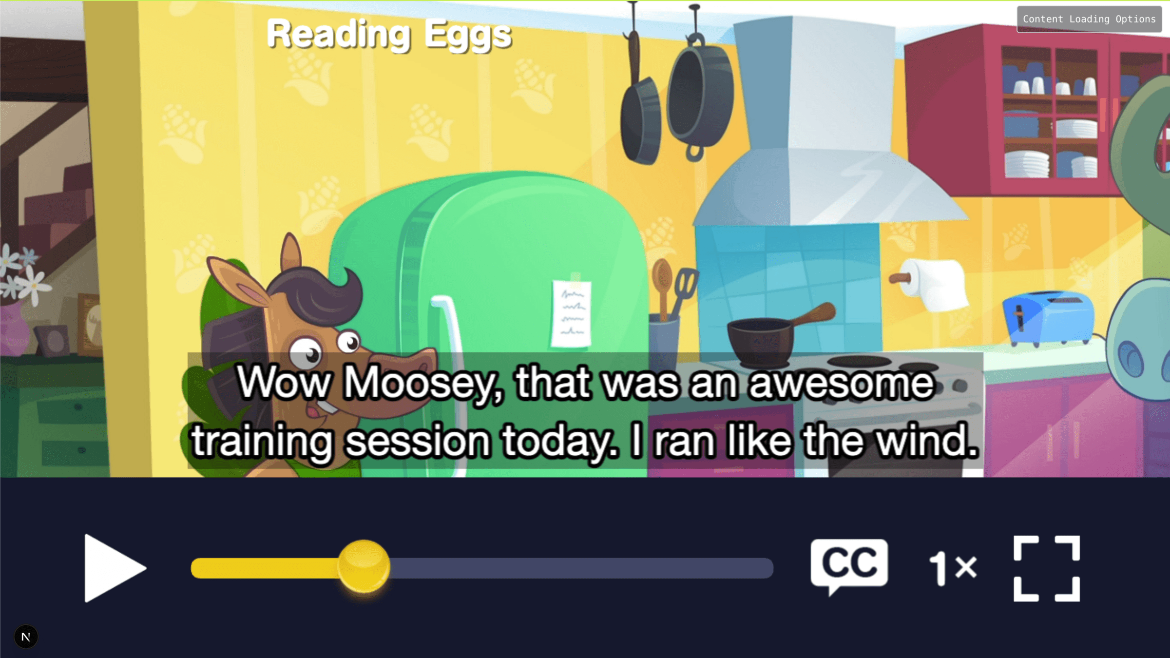 Readingeggs video player showing captions and controls