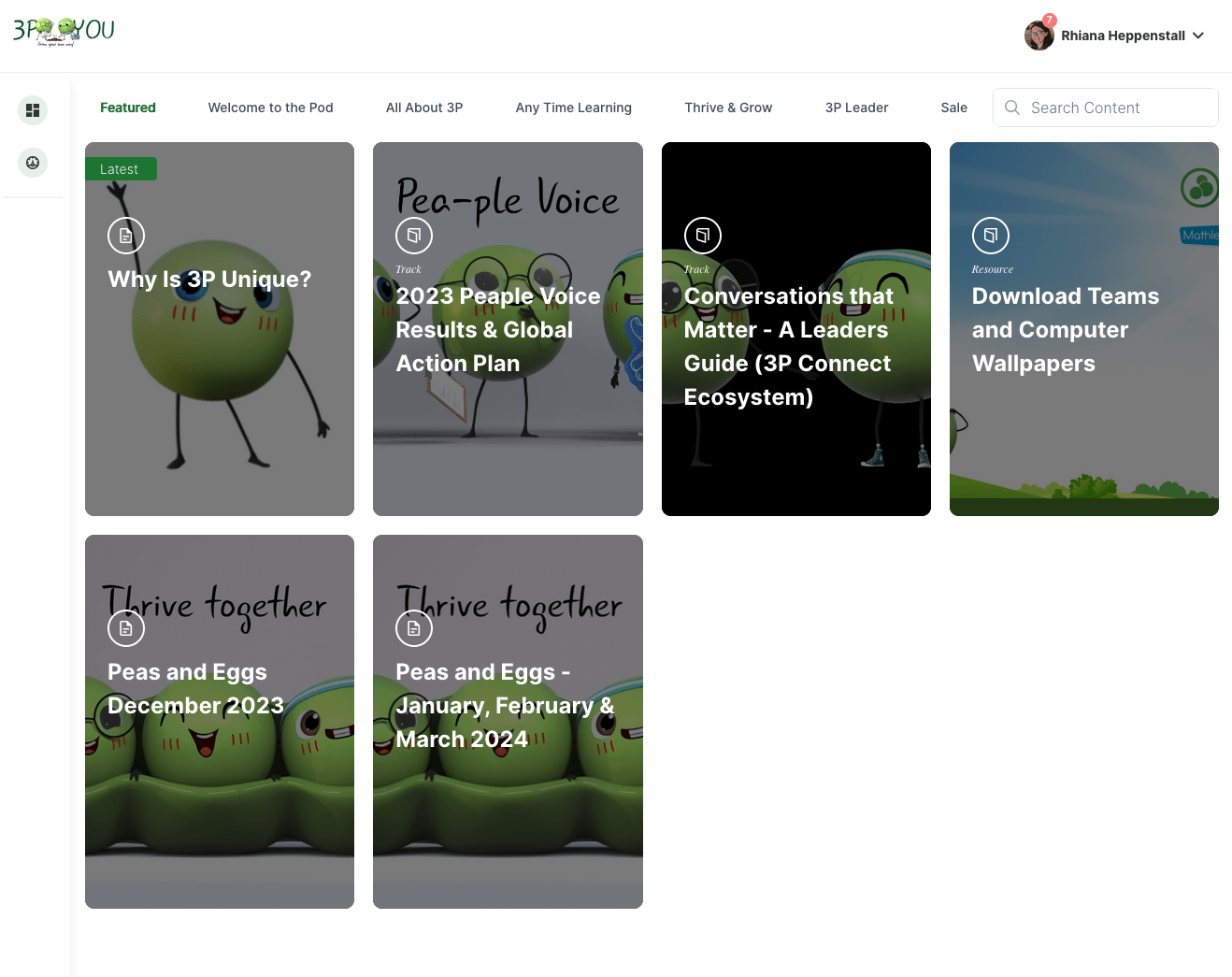 Continu website showing an array of courses by 3P