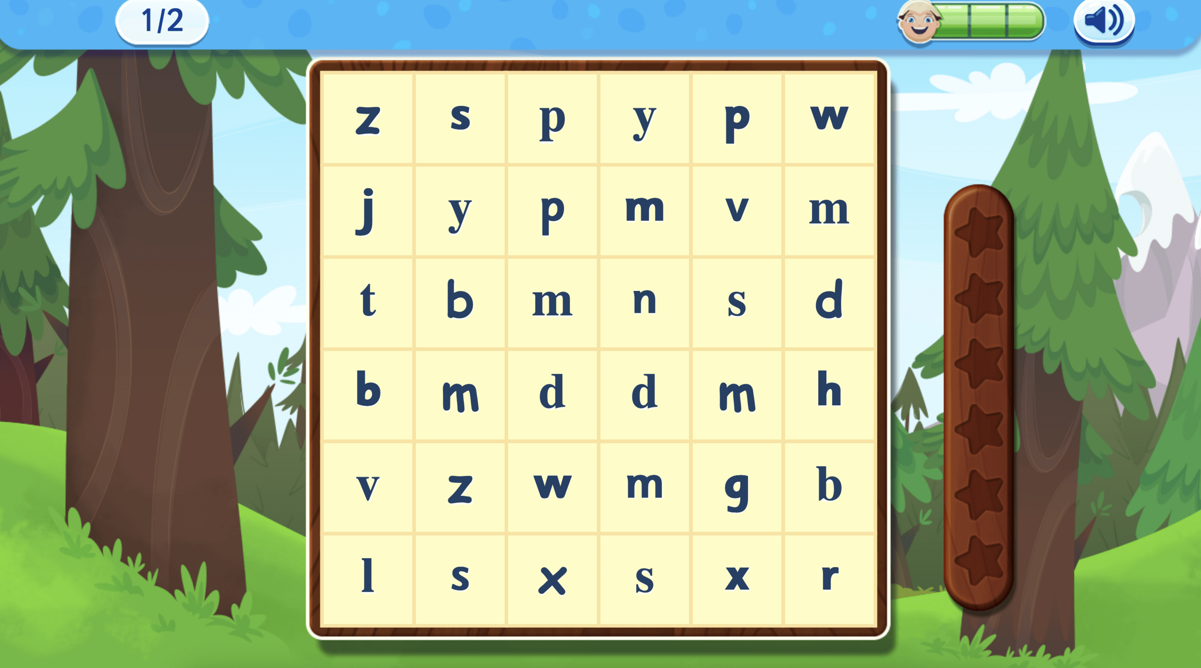Readingeggs acticity showing the top bar with tracking and audio control button
