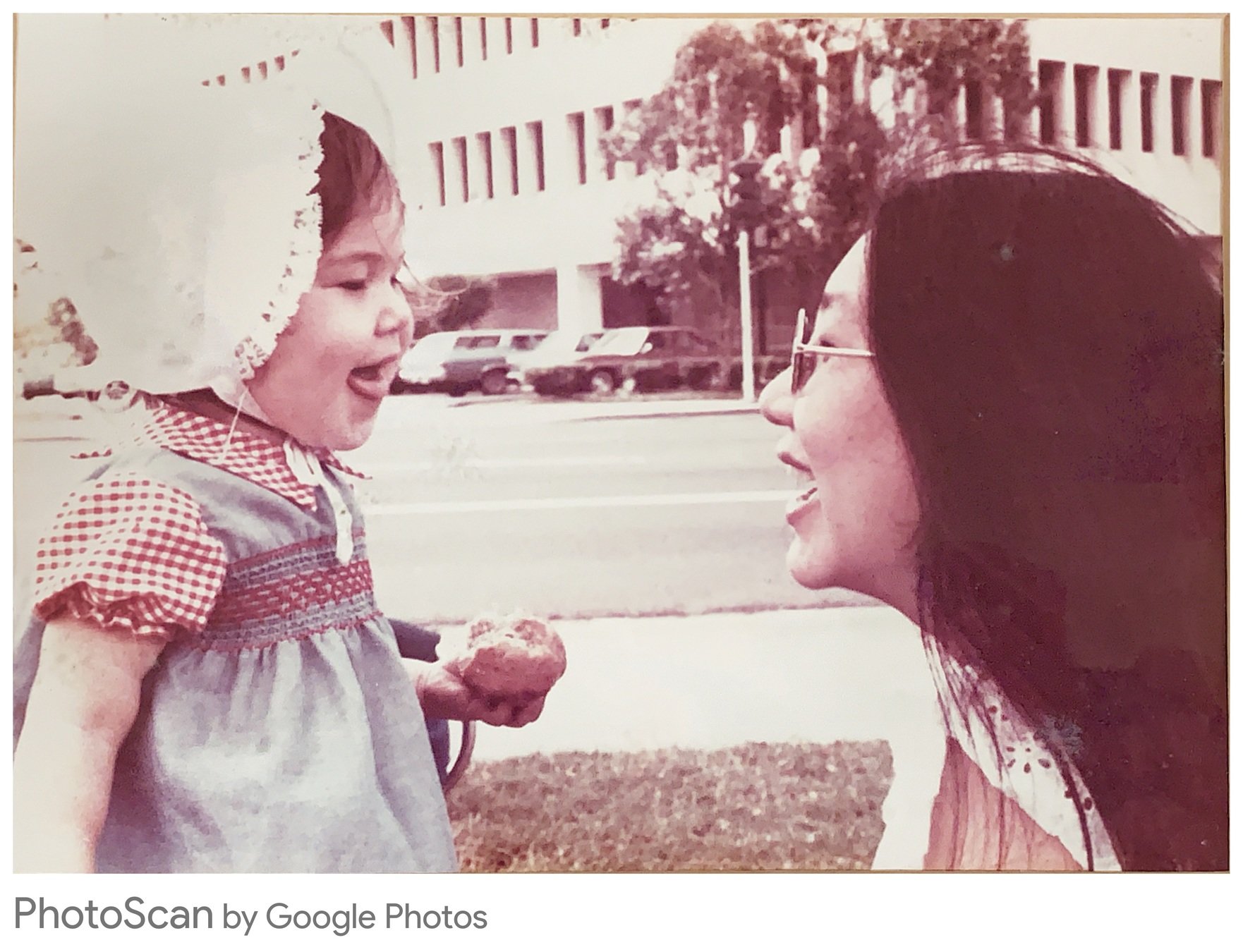 Tanya's beautiful Mom, sharing a muffin