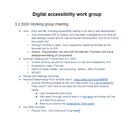 Screenshot of excerpt from meeting notes