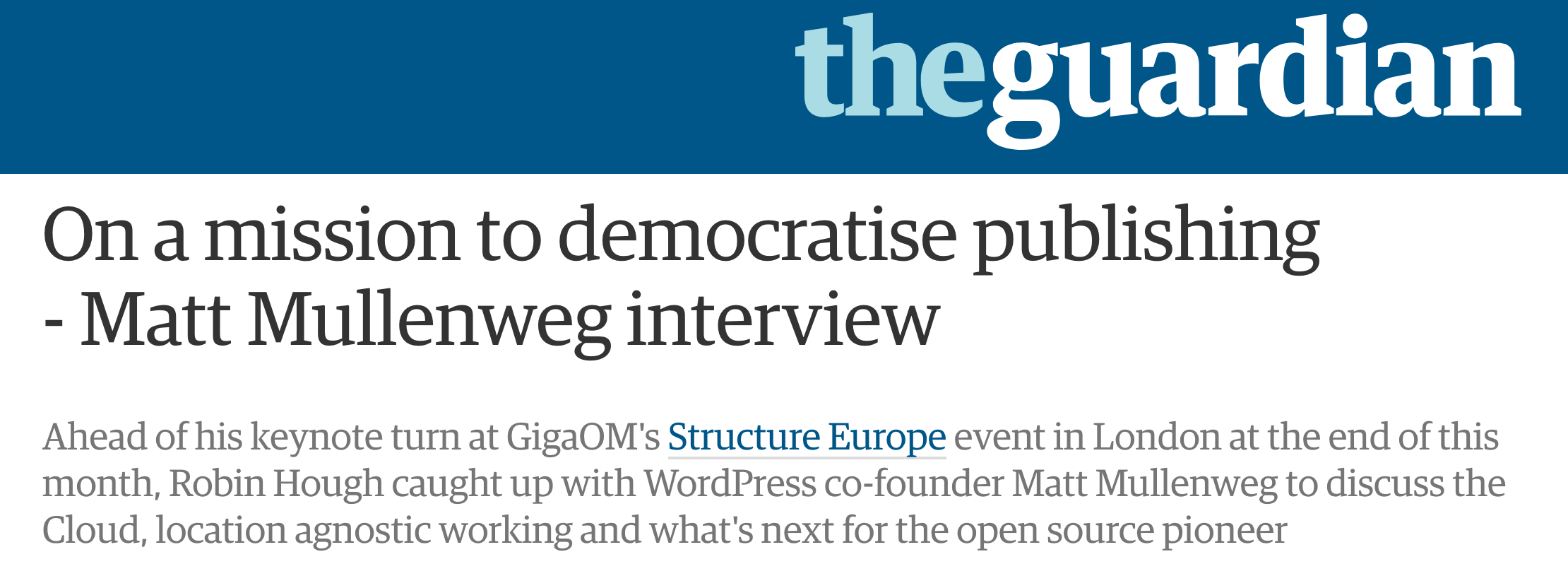 The phrase 'democratise publishing' highlighted in an article from the Guardian