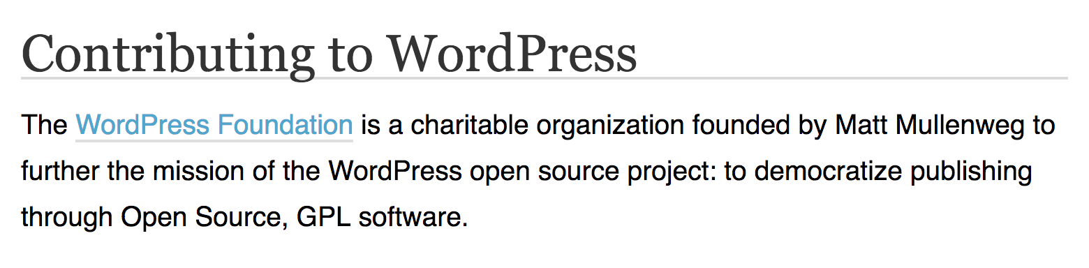 The phrase 'democratize publishing' highlighted on WordPress.com