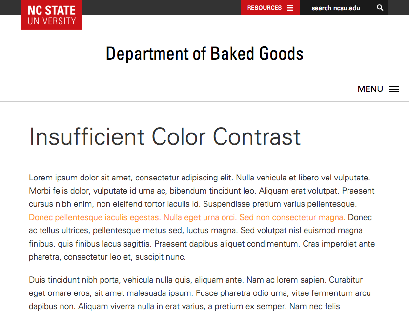 A web page in which some text has been changed to a light yellow color against a white background, making it difficult to read