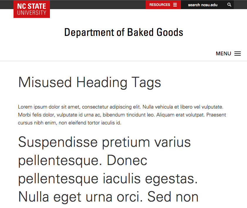 A web page in which a paragraph of text is placed in heading one tags