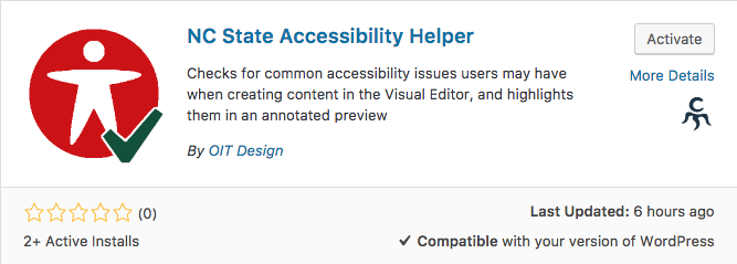 WordPress plugin called 'NC State Accessibility Helper'