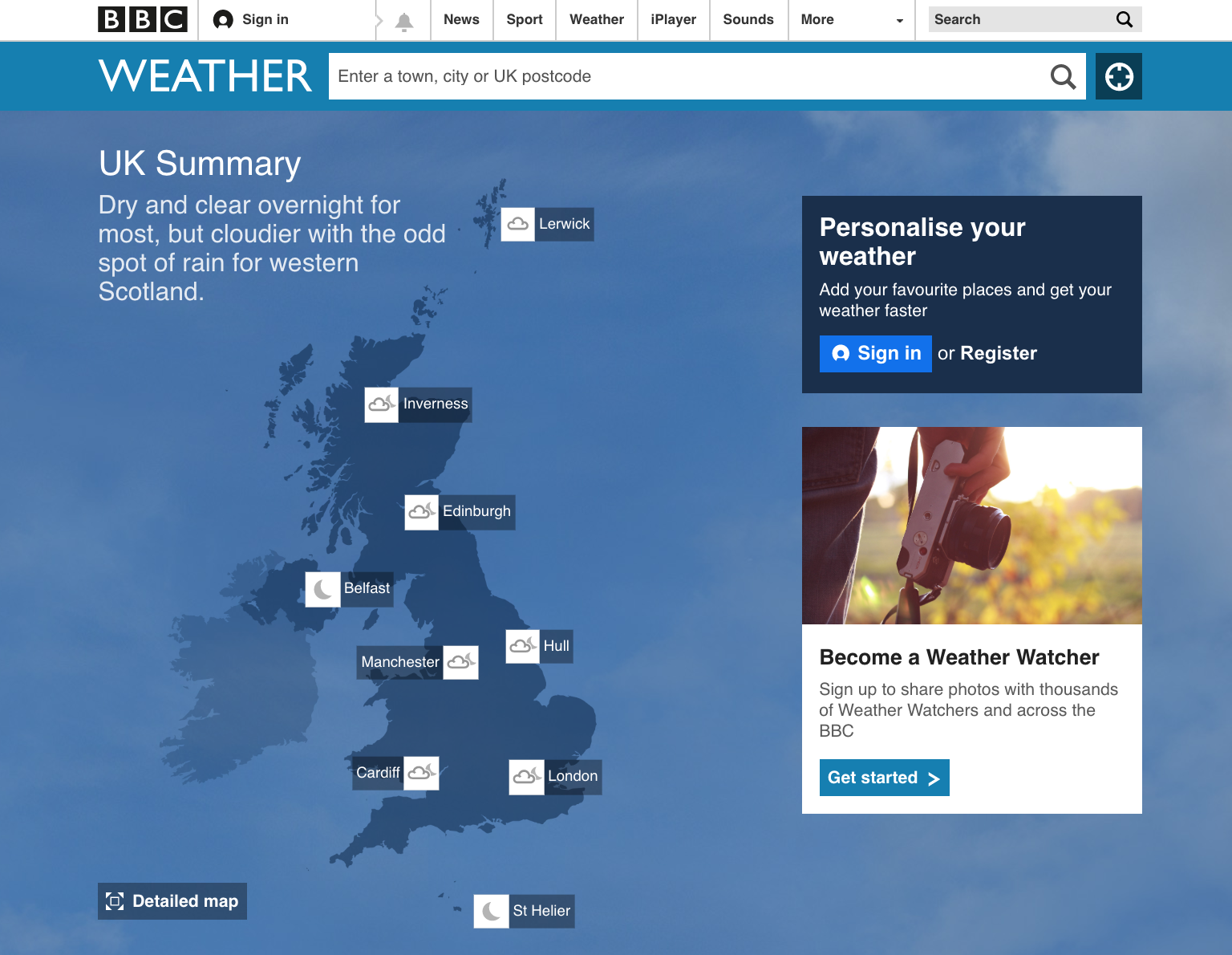 BBC Weather home page