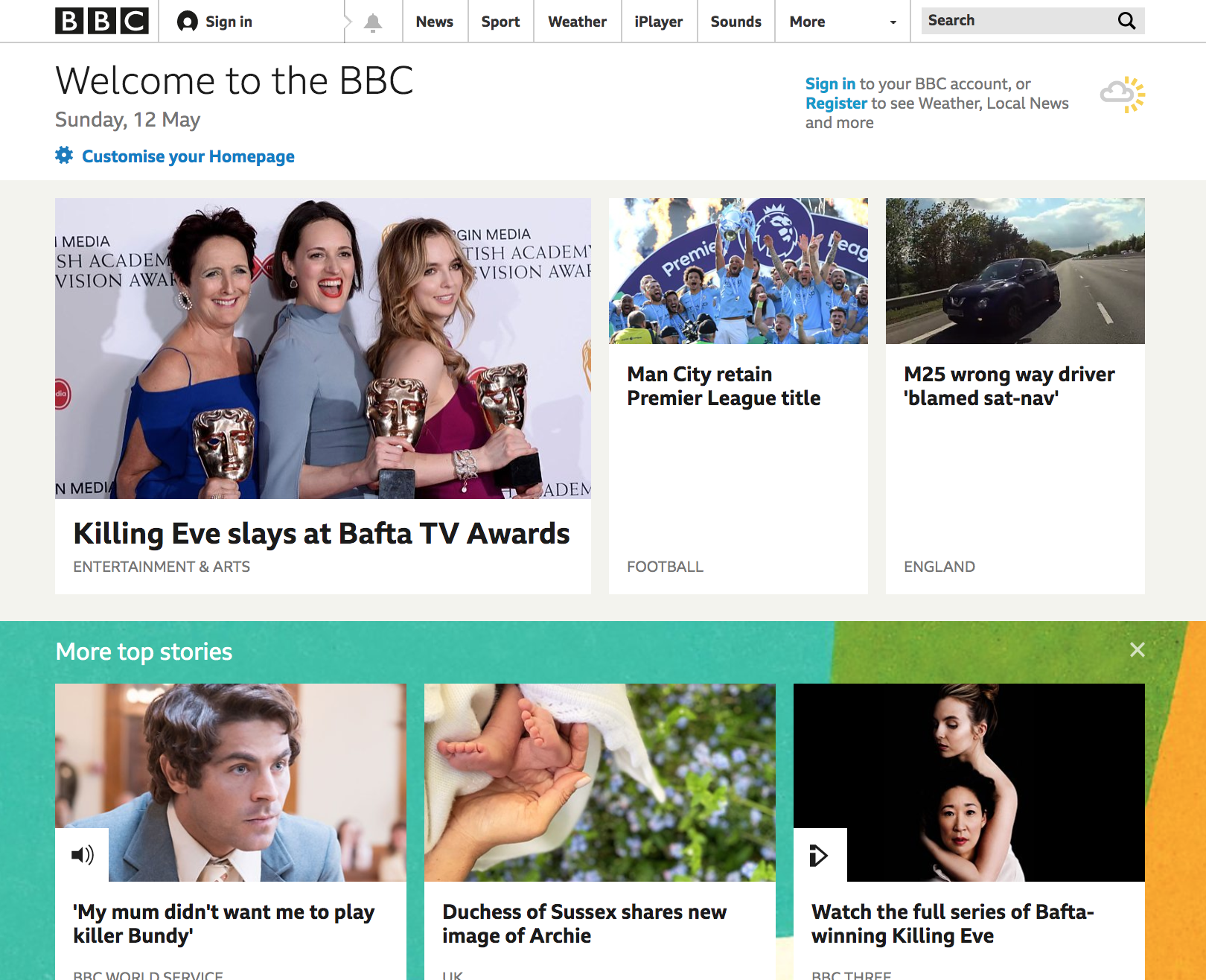 BBC Homepage with decorative images