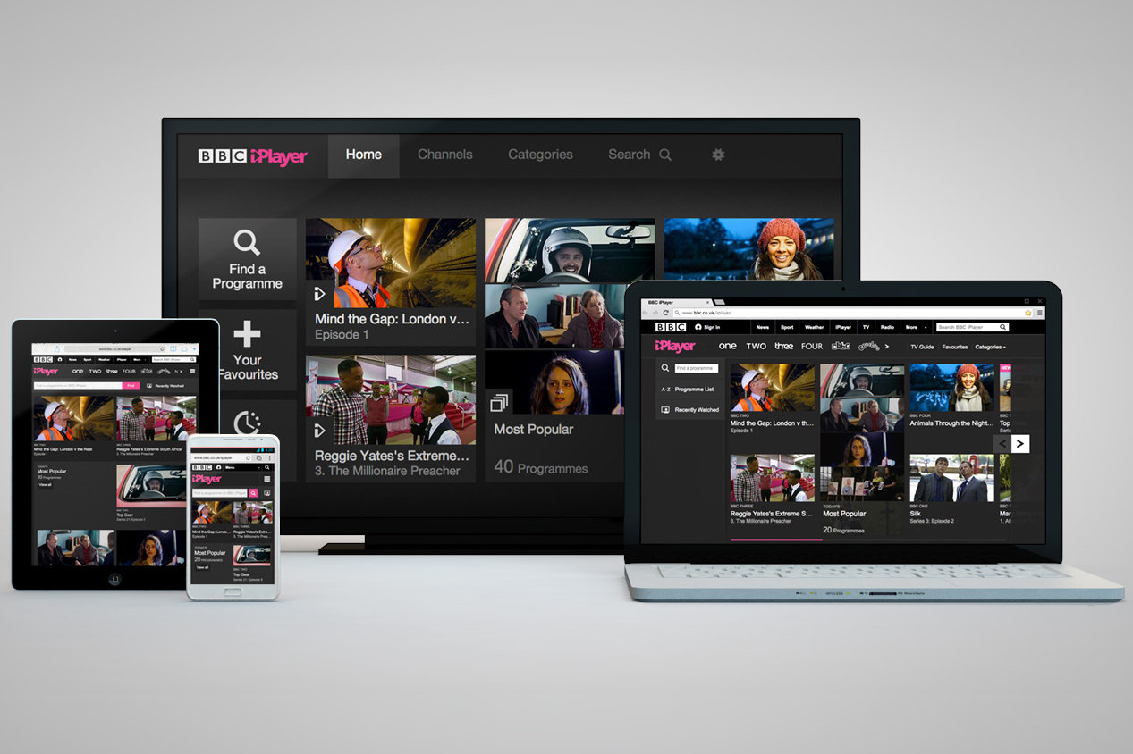 BBC iPlayer website on 4 differently sized devices - BBC