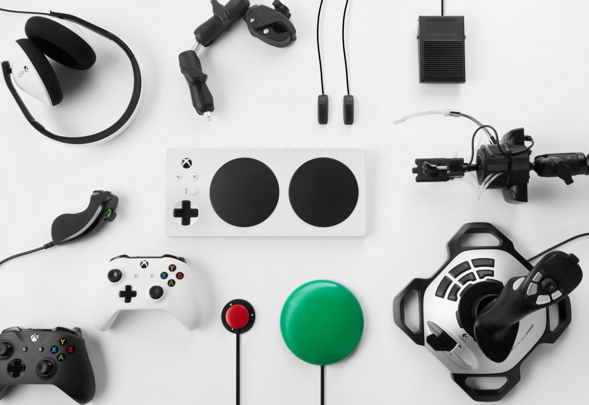 XBox Adaptive Controller with a selection of plug-in controllers - Microsoft