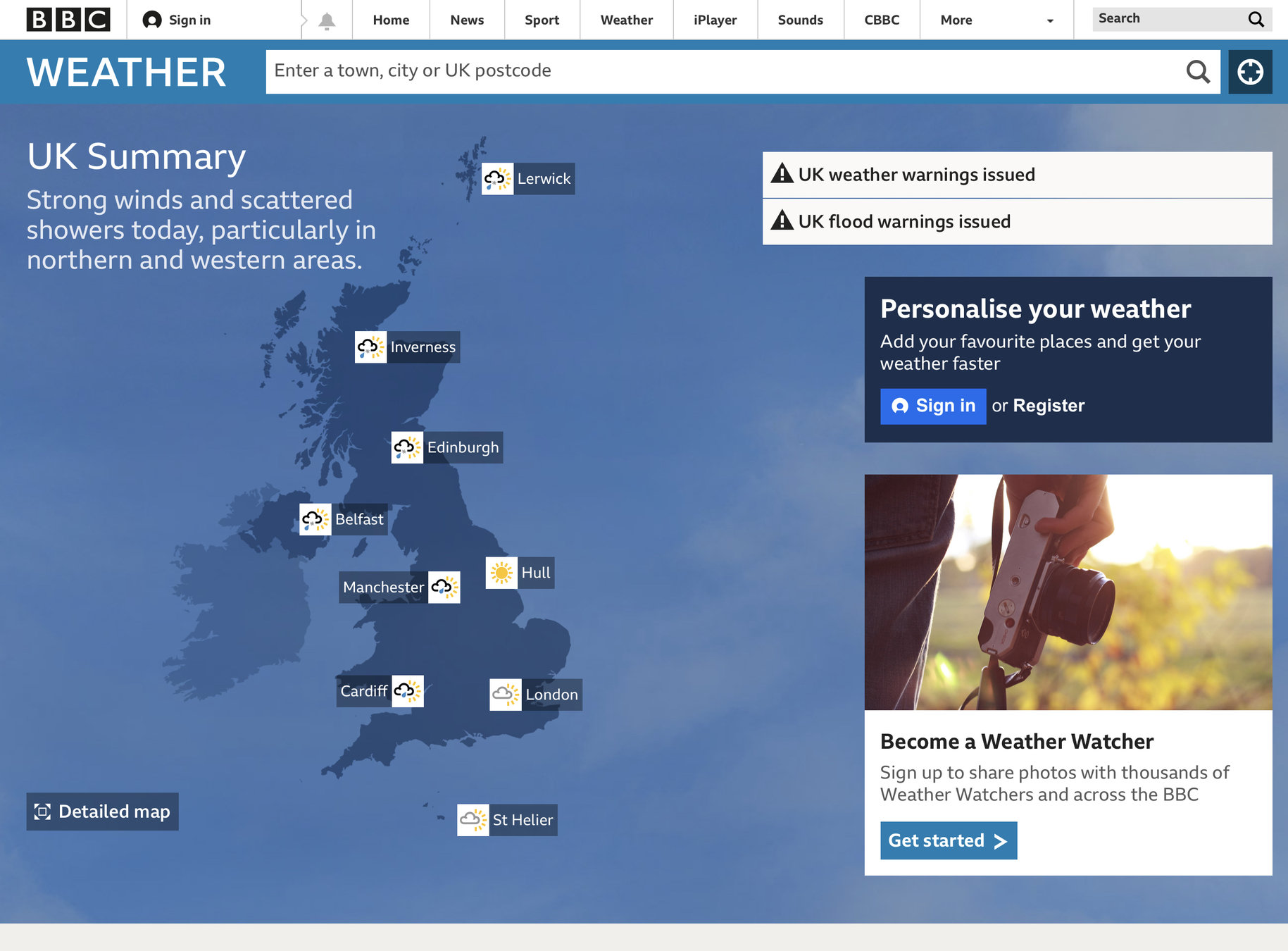 BBC Weather homepage