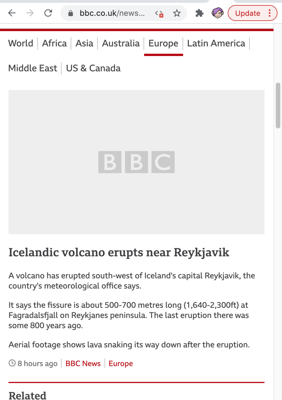 BBC News article with CSS enabled