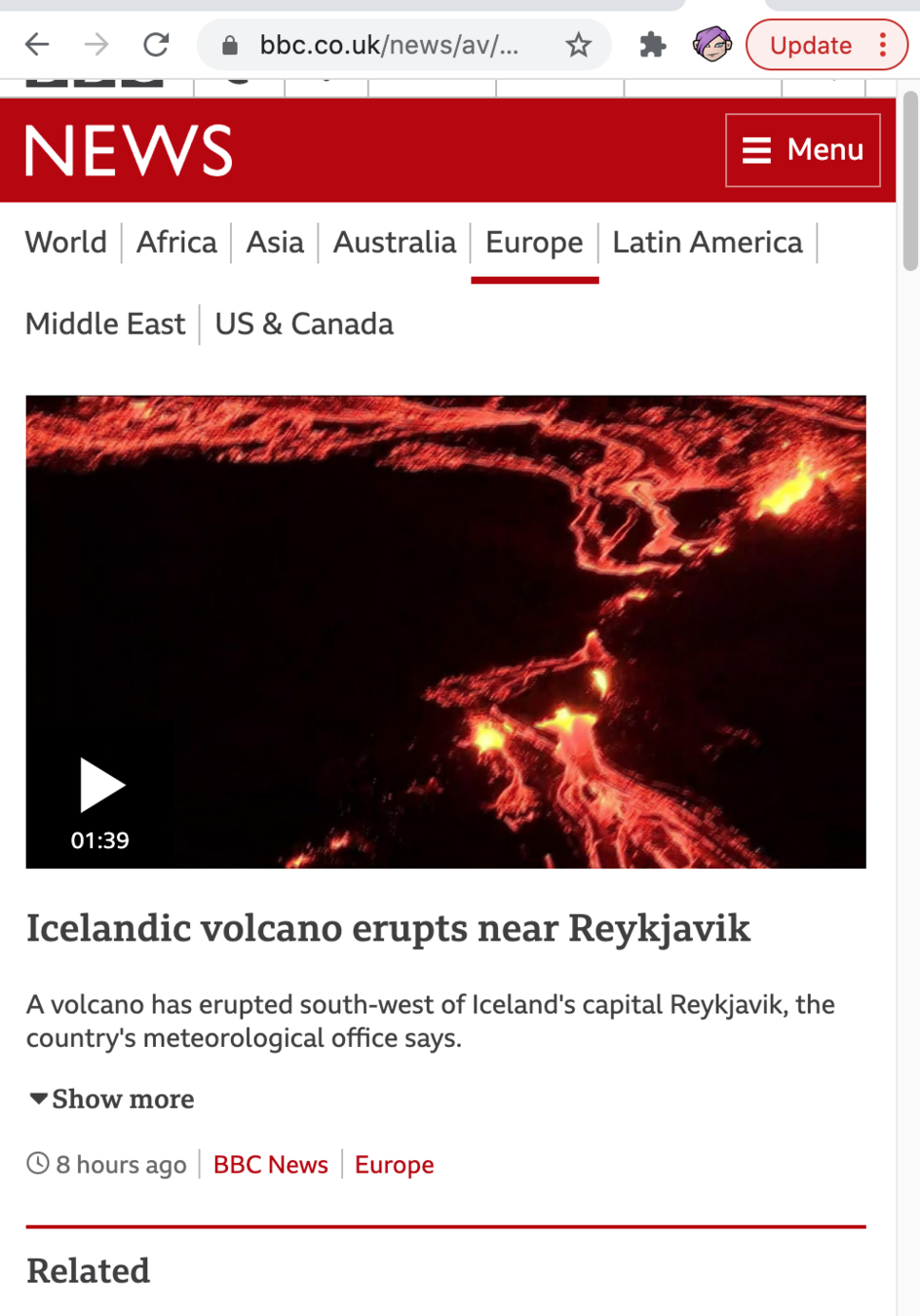 BBC News article with CSS and JavaScript enabled