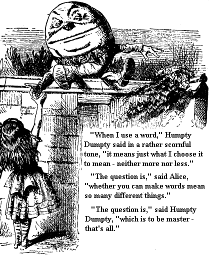 John Tenniel's illustration of Humpty Dumpty, talking to Alice about words