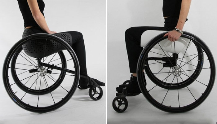 Wheelwear, desarrollada por la empresa Disrupt Disability, es una silla de ruedas modular que se puede adaptar continuamente al cuerpo, entorno y estilo de vida. La compañía, con sede en el Reino Unido, es bastante clara en su mensaje: quiere que todos los usuarios de una silla de ruedas puedan cambiarla tan fácilmente como cambiar sus zapatos. Sus sillas de ruedas modulares cuentan con mecanismos de liberación rápida para cambiar fácilmente el asiento, el respaldo, las ruedas delanteras, el reposapiés y las ruedas traseras. La personalización de la silla Disrupt Disability se basa en la impresión 3D. Permite crear nuevos módulos adaptados a las necesidades y preferencias de la persona, a un costo razonable, en lugar de volver a hacer una silla de ruedas completa.