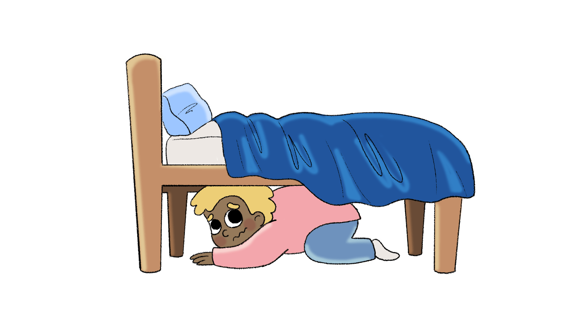 boy hiding under bed