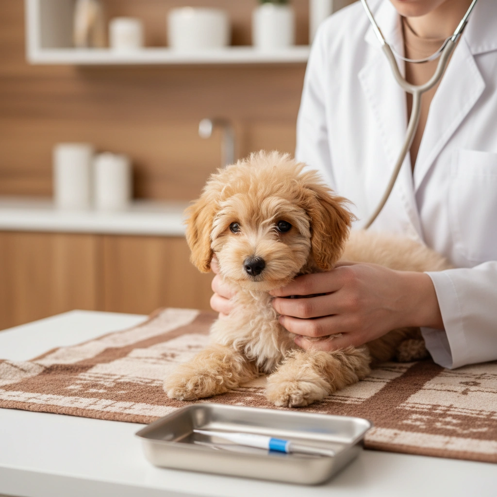Healthy puppy being held gently in natural light