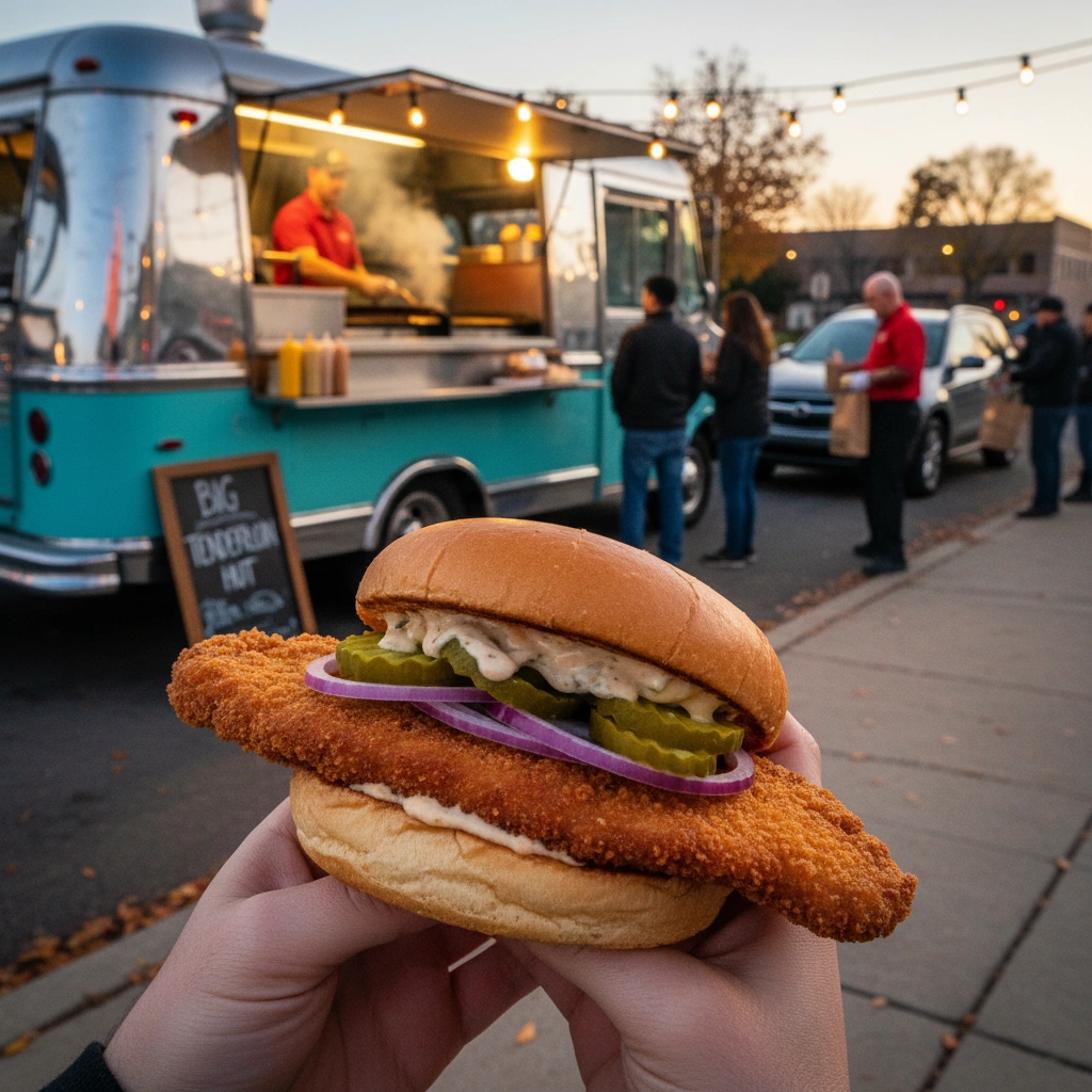 Giant pork tenderloin sandwich and loaded fries