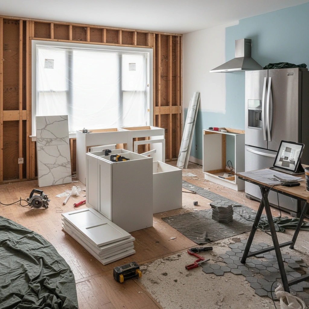 Modern kitchen with island and shaker cabinets
