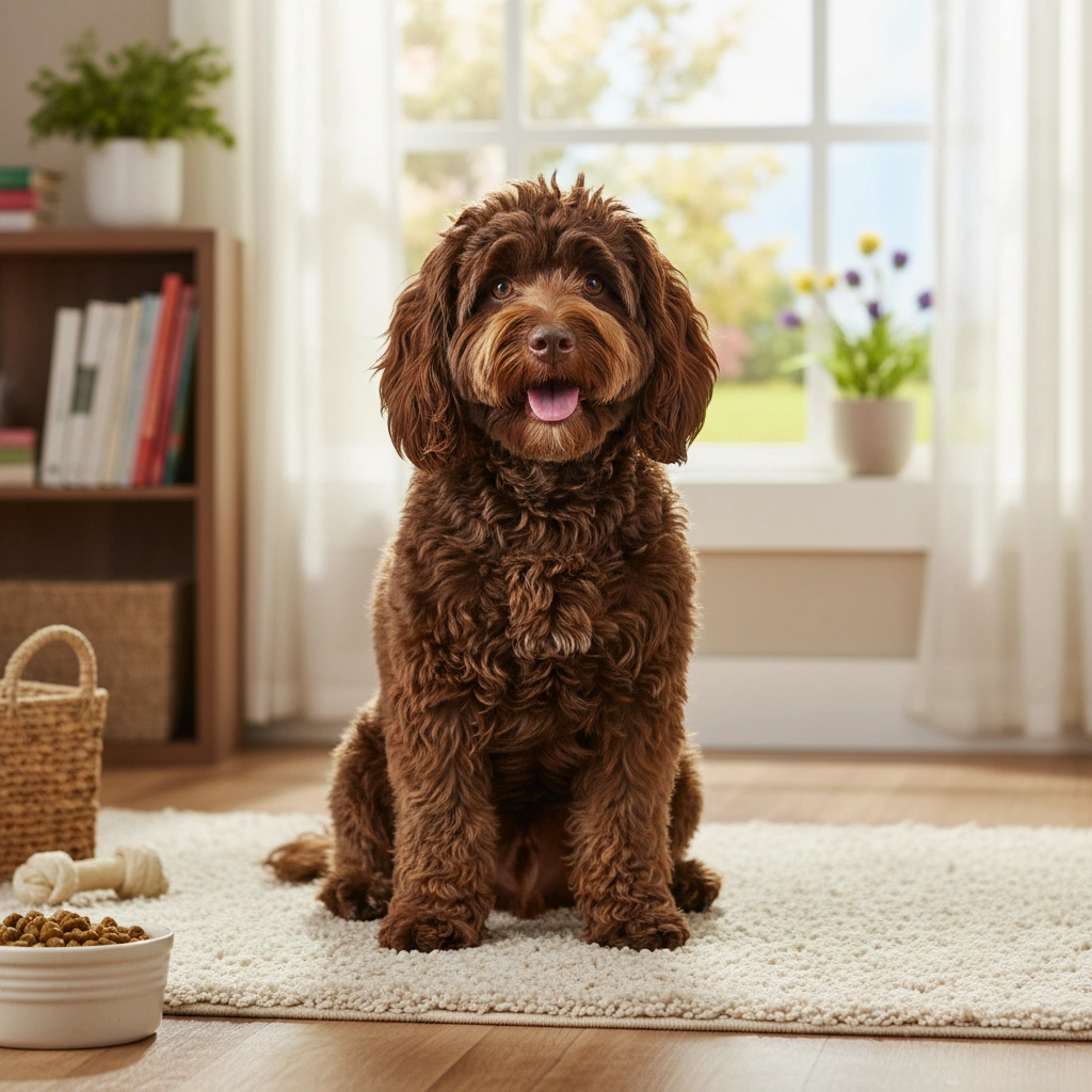 Playful Cockapoo running in grass