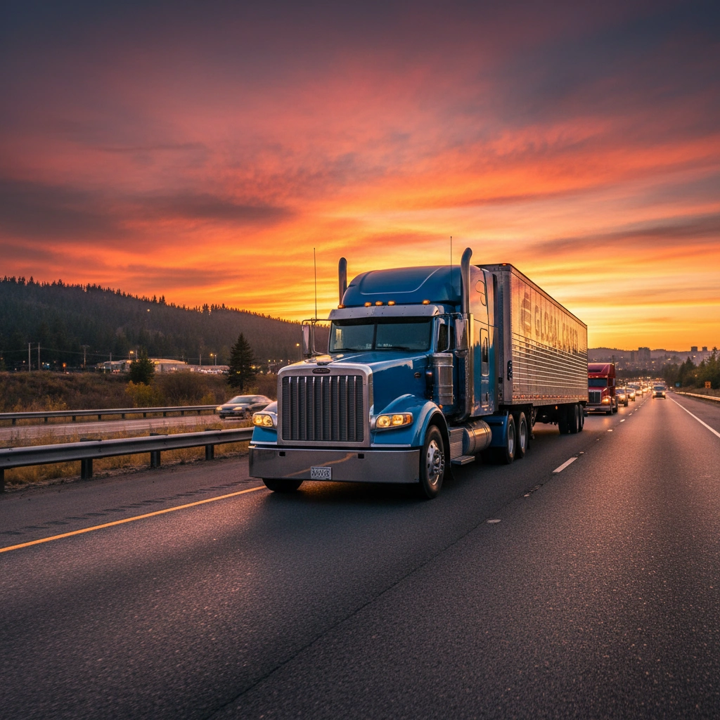 Modern freight trucks on a highway representing logistics speed