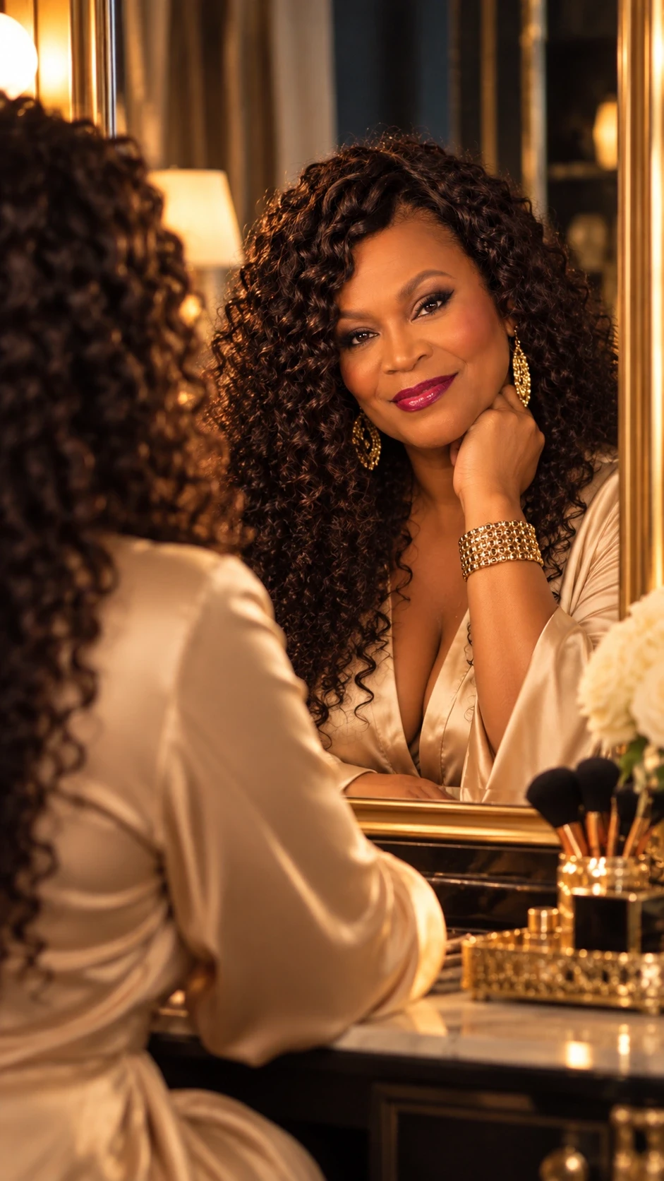 Cinematic AI fashion campaign still featuring a confident Black woman in bold colors