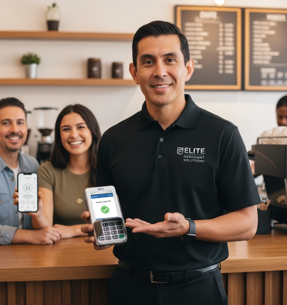 Modern point of sale terminal on counter