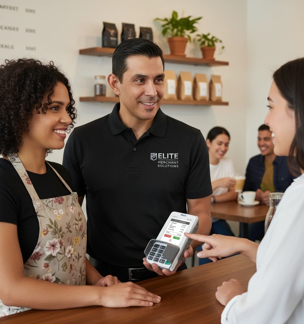 Merchant checking sales analytics on tablet