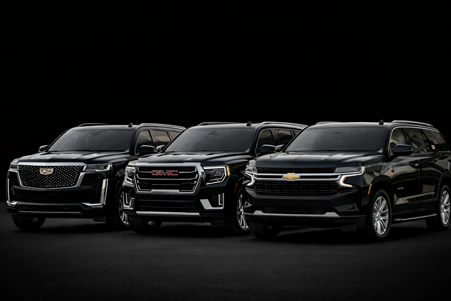 Luxury black SUV in a professional city environment representing premium black car and limo service