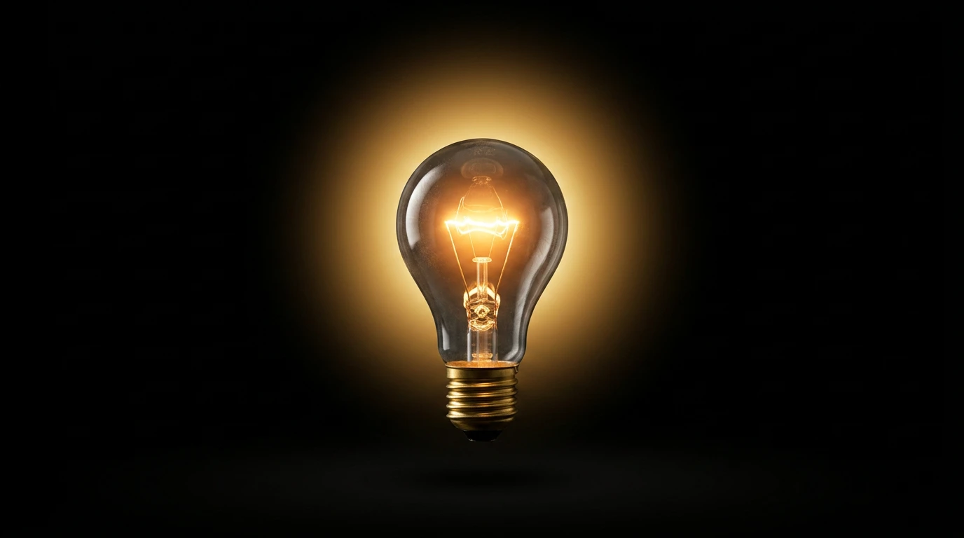In KI-Suchen sichtbar werden: Einzelne leuchtende Glühbirne auf dunklem Hintergrund — symbolisch für Sichtbarkeit bei ChatGPT und Perplexity