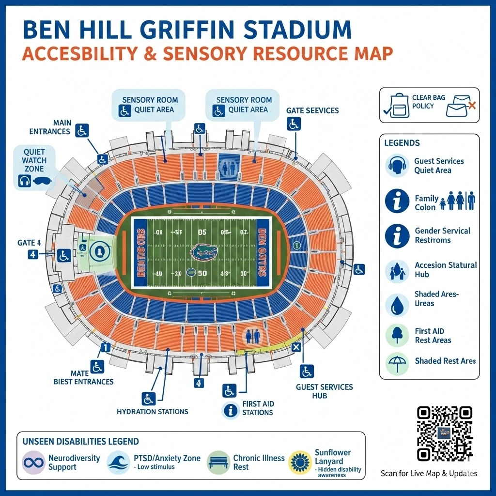 Volunteer guide helping a visually impaired fan navigate