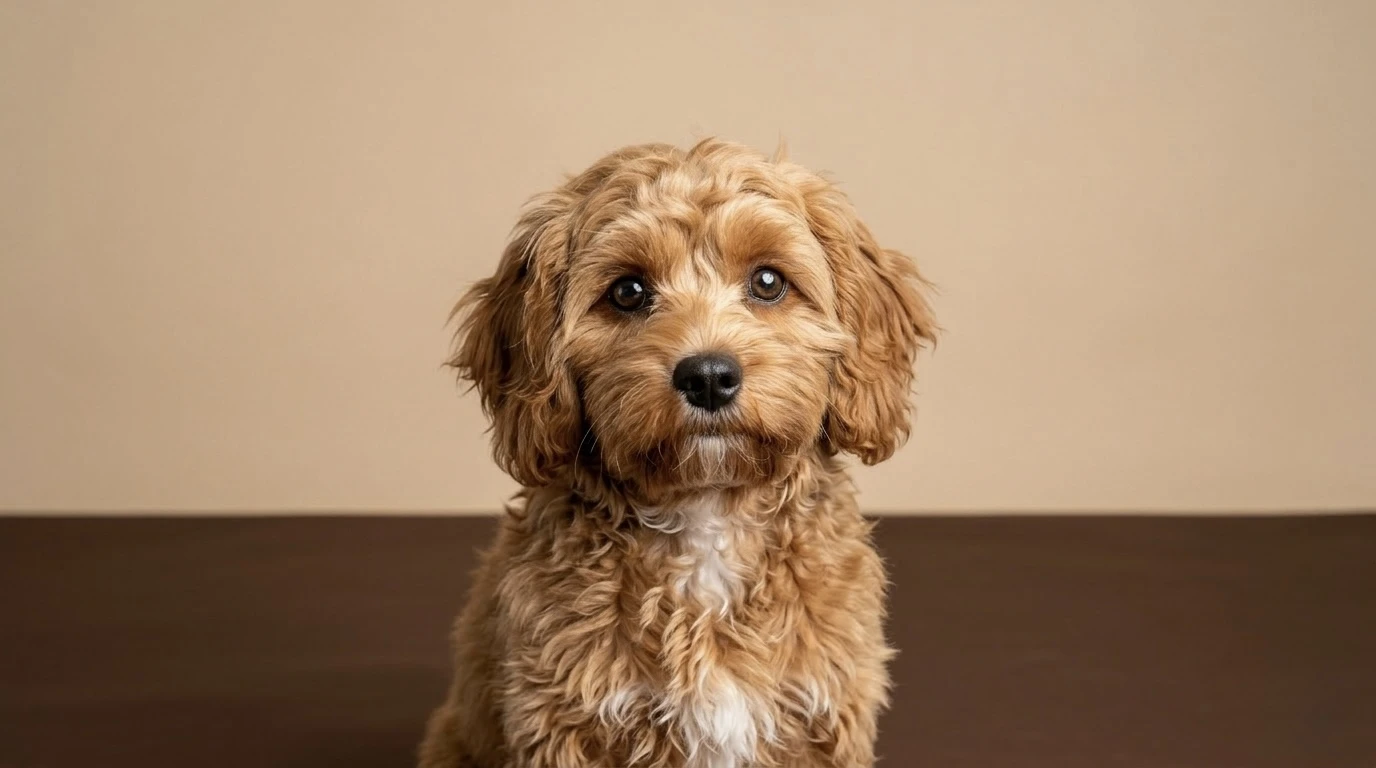 Golden doodle puppy in soft natural light