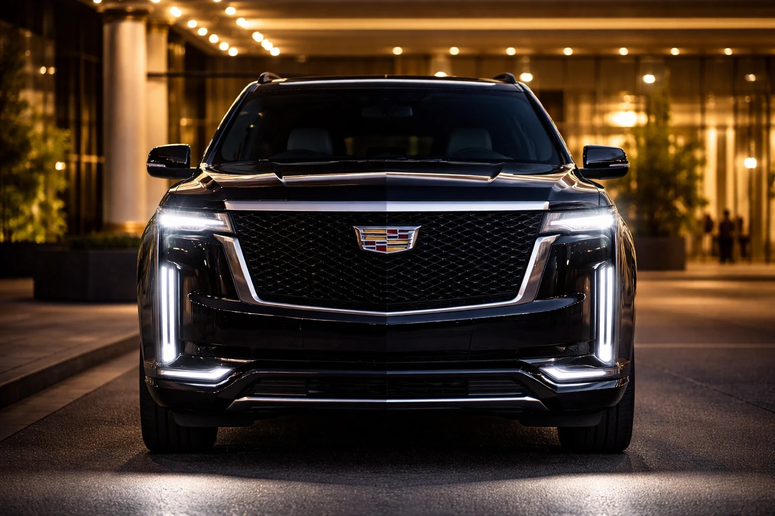 Black Cadillac XTS Executive Sedan side profile in dark studio lighting