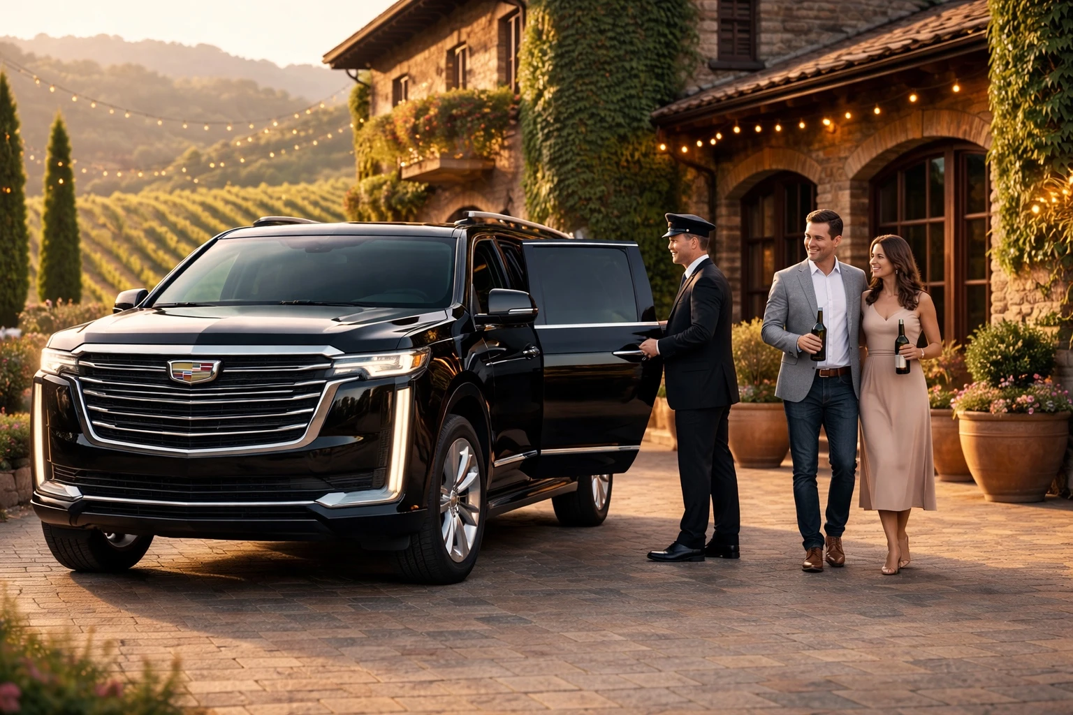 Luxury black car service interior with leather seating