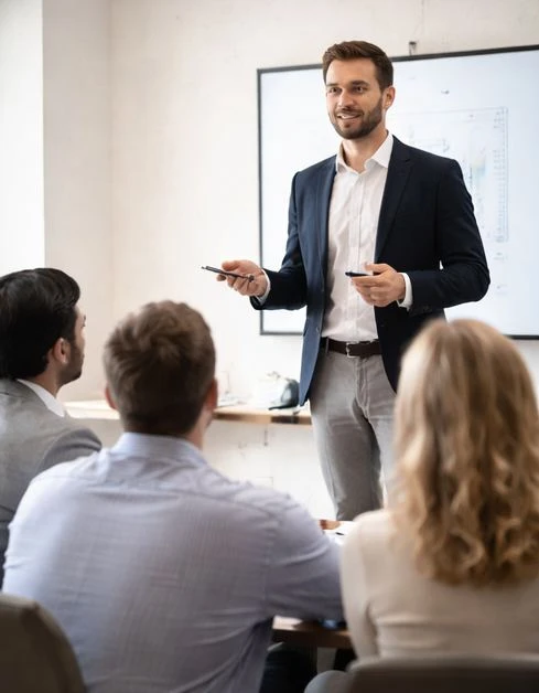 Strategic planning session in a modern boardroom