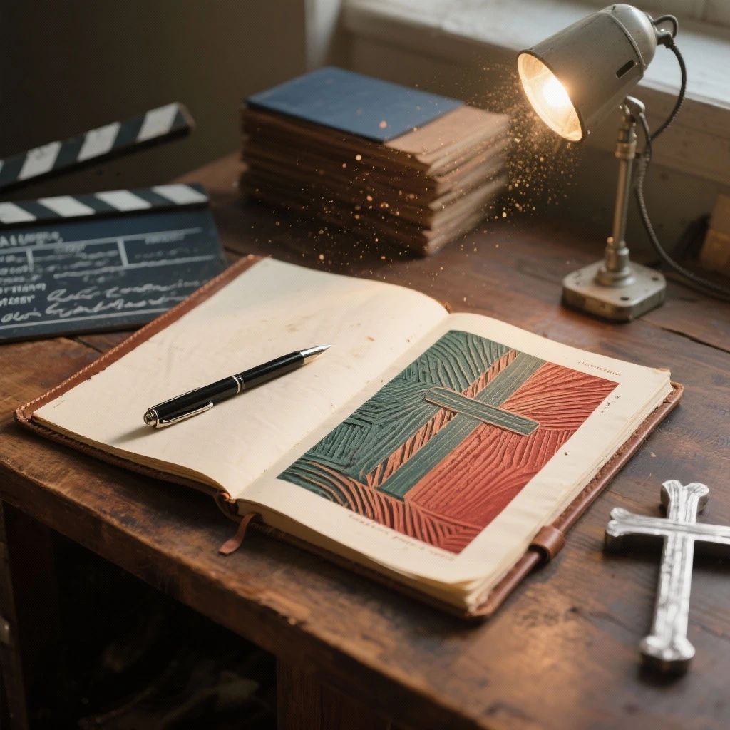 Actors and writers collaborating in a dimly lit studio
