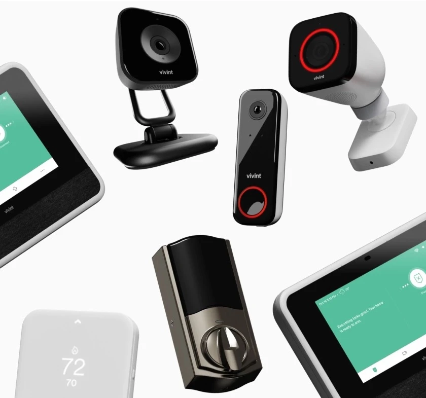 Layered 4K camera hardware over a dark charcoal background