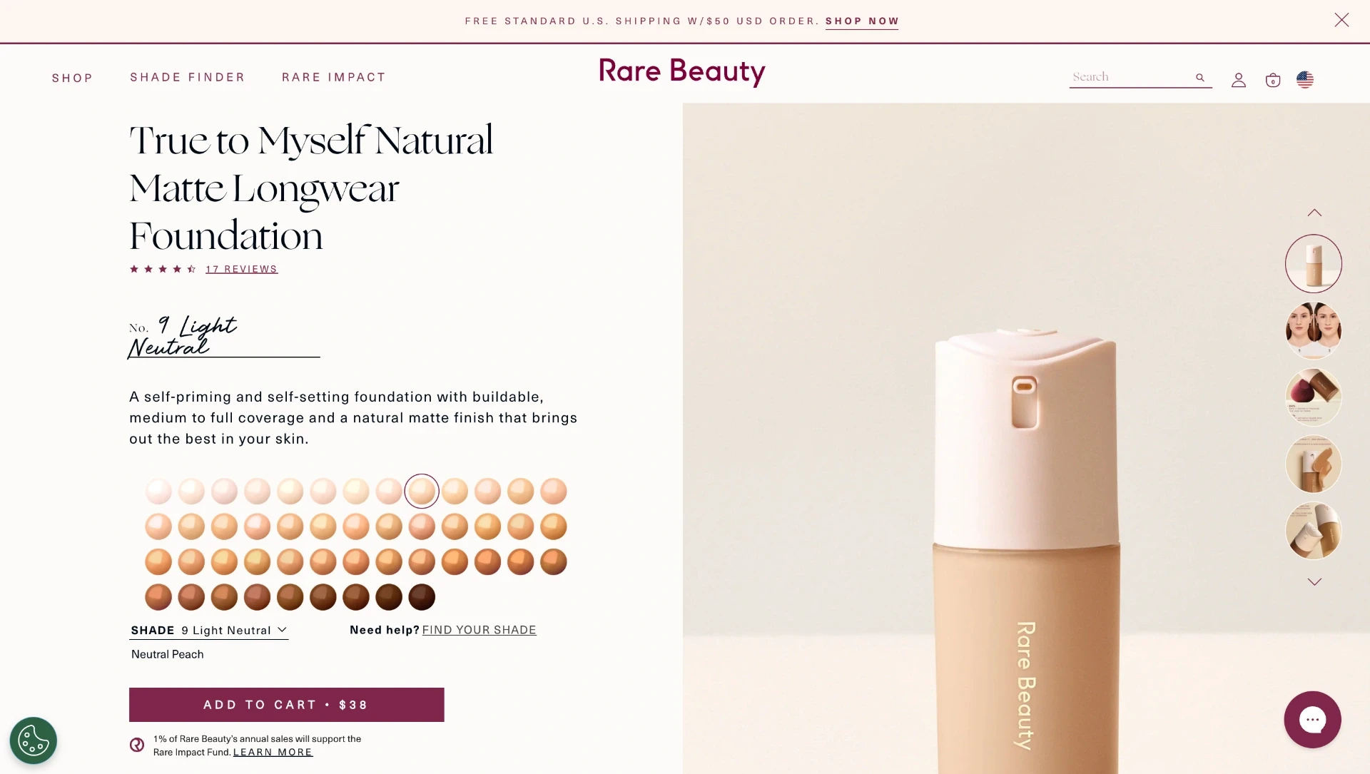 Figure 13: Rare Beauty product information and shade-selection support