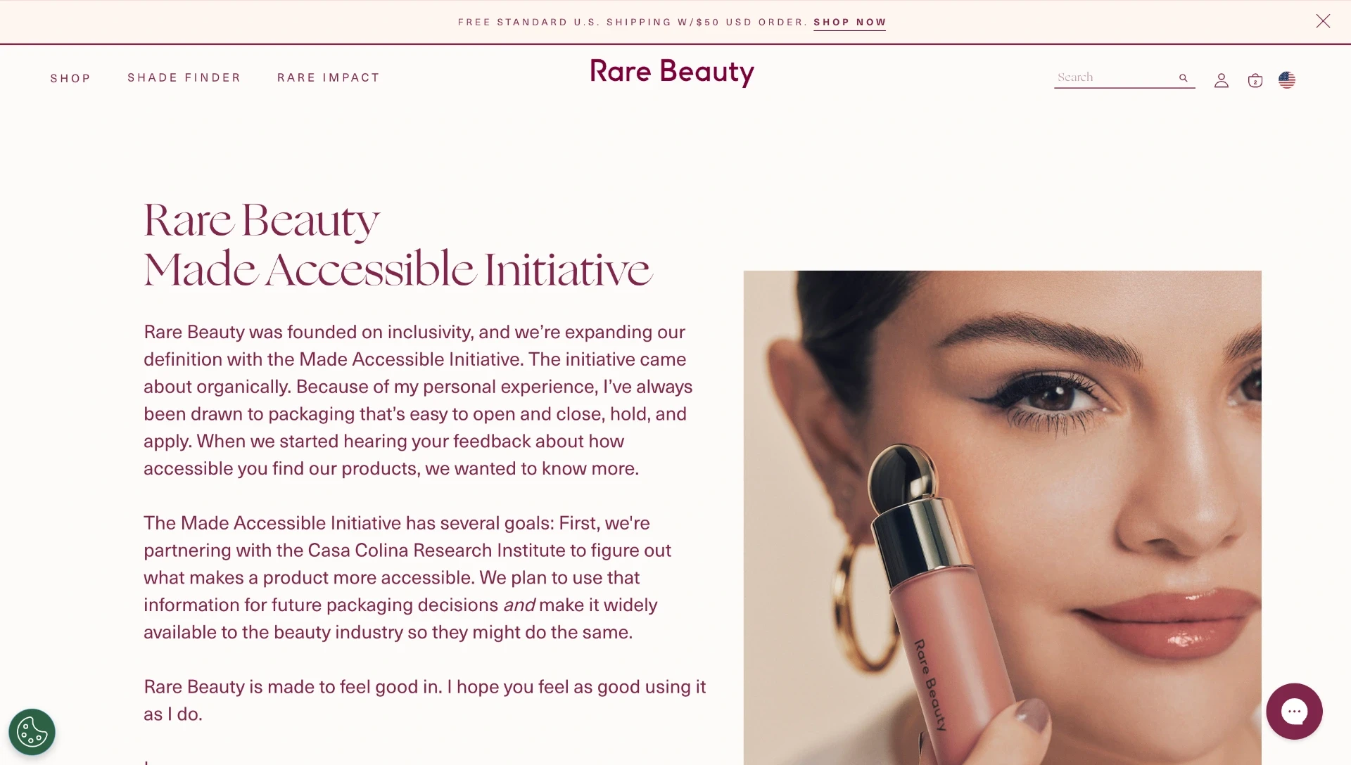 Figure 16: Accessibility and inclusive design on the Rare Beauty website