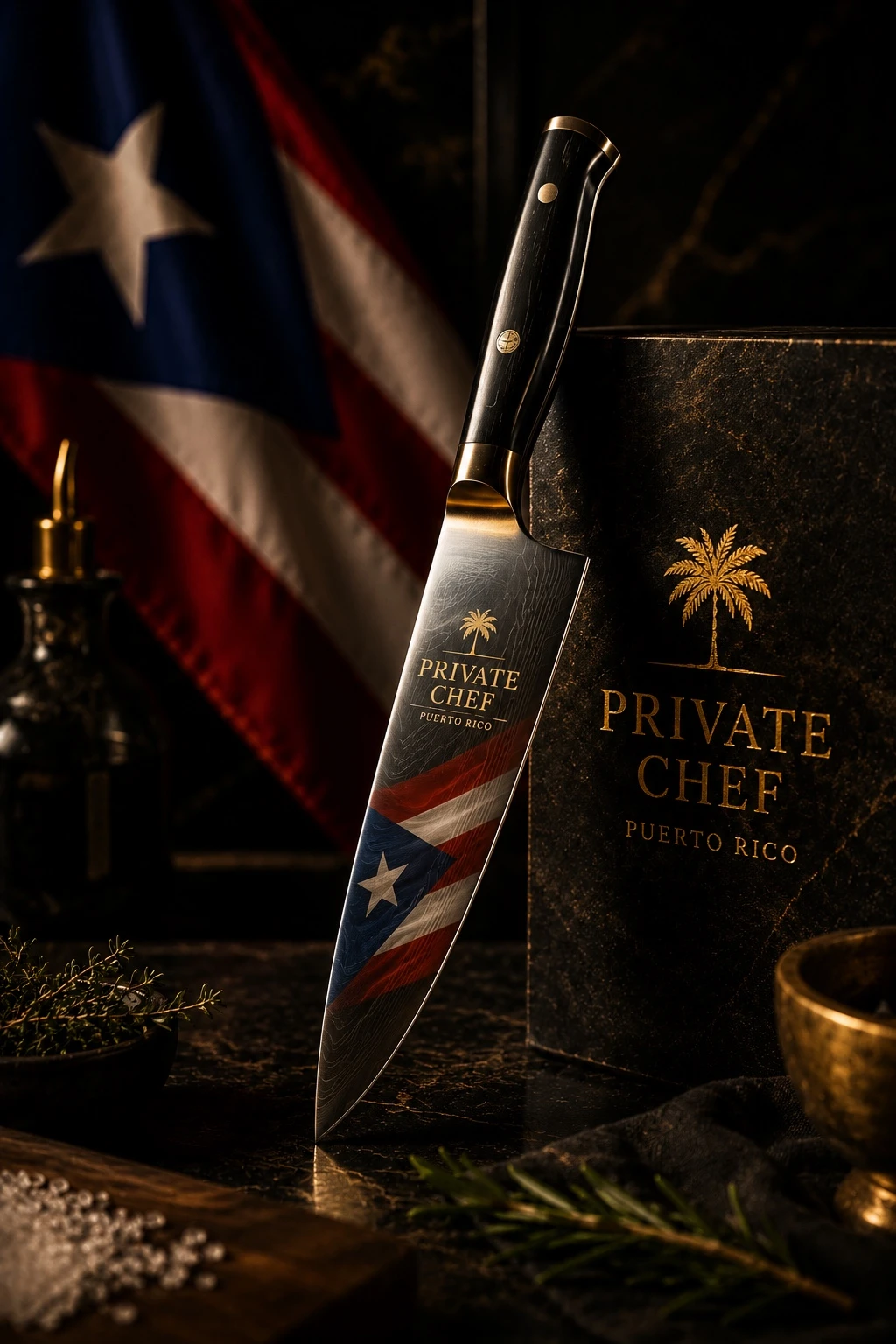 Cinematic view of a private chef plating a gourmet dish