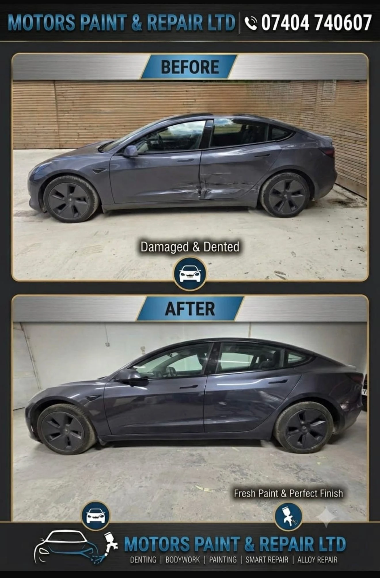 Before and after collision repair process