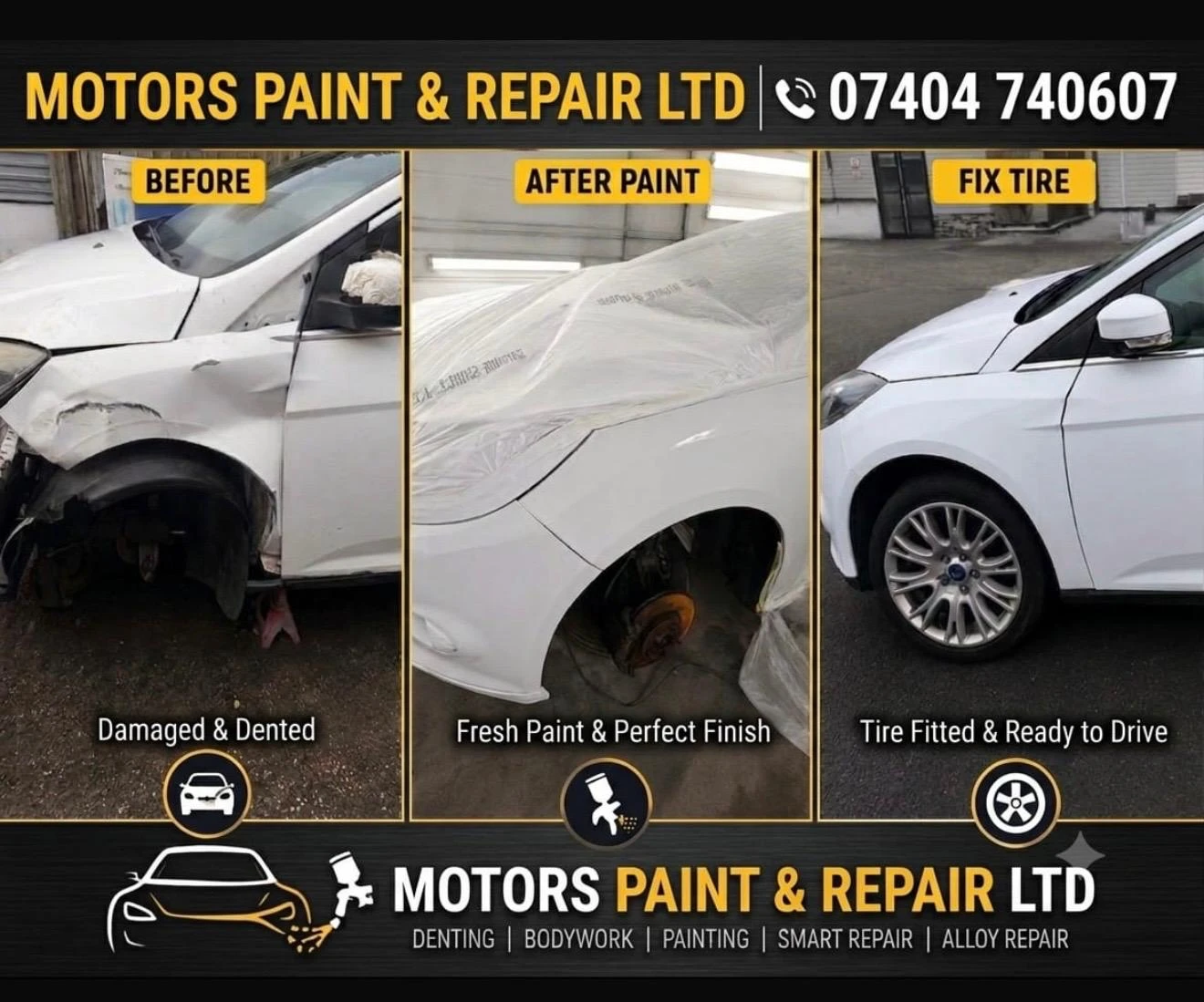 Detail shot of a freshly refurbished alloy wheel