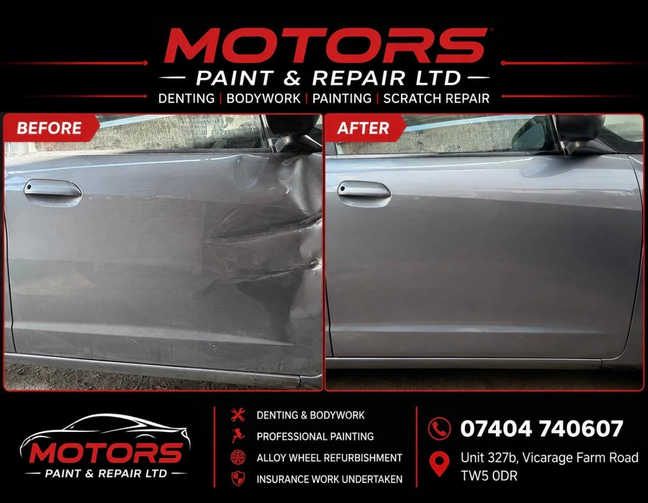 Before and after collision repair process
